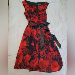 *2/$20* Connected Apparel Red Floral Cap Sleeve Midi Dress Size 16